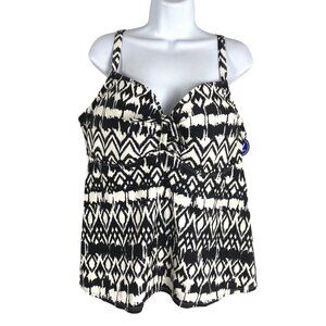 Swimsuits For All Tankini Swim Top Black White Print NWT‎ Women's Size 18D/DD